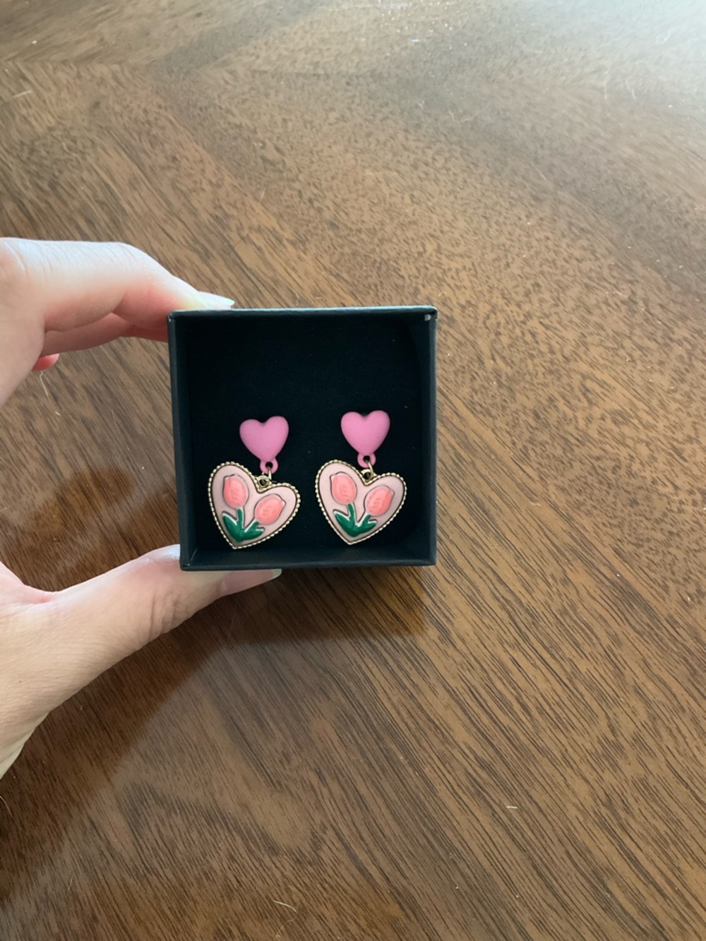 Pink Heart & Flower Drop Earrings - Women Jewelry